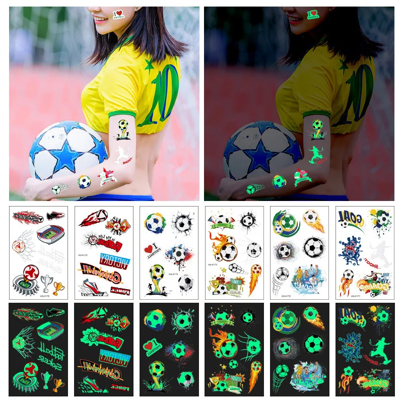 Football Luminous Tattoos For Kids Soccer Ball Temporary Tattoo Sticker Glow In The Dark Tattoo Football Birthday Party Supplies