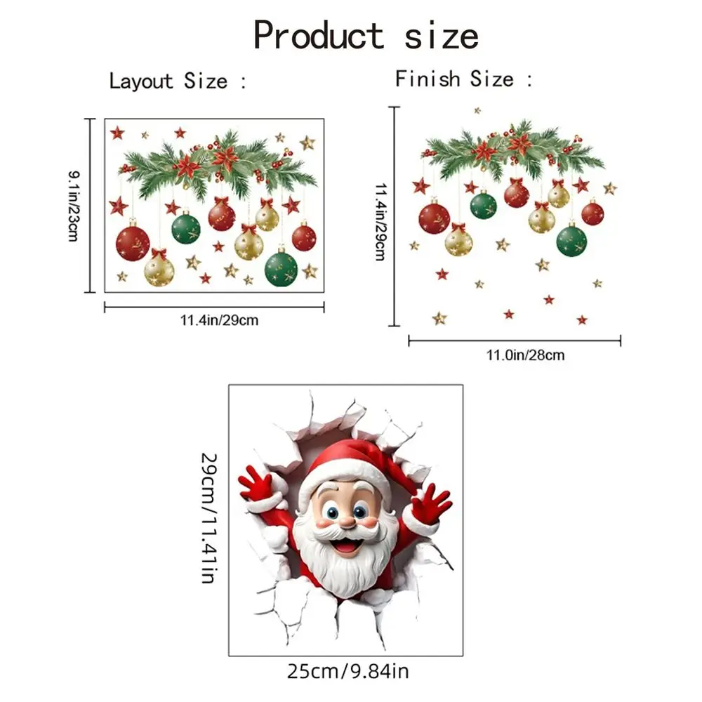 Multicolor Christmas Toilet Sticker Cartoon Xmas Ball Xmas Sticker PVC Santa Broken Wall Merry Christmas Decoration