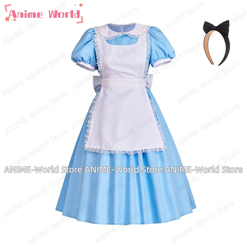 

《Custom Size》Adult Women Anime Alice Lolita Maid Dress Set Costume Halloween Fancy Alice Dress Women Halloween Role Play Costume