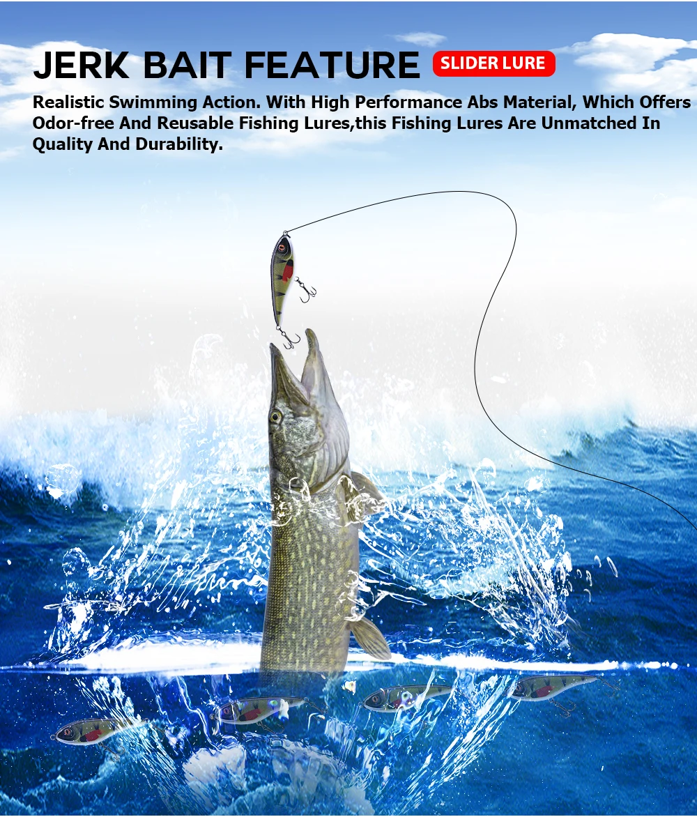 Agoie Langsam sinkende Jerkbait-Slider-Köder zum Angeln, 9 cm, 21 g, Hecht-Wobbler, Wobbler, Angelköder für Barsch, Forelle, Zander – Detail 4