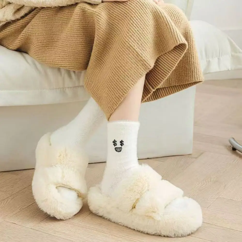 

5Pairs Kawaii Embroidered Mink Fur Socks Soft Cartoon Sleeping Socks Women Sweet Pile Up Thicken Warm Socks Women