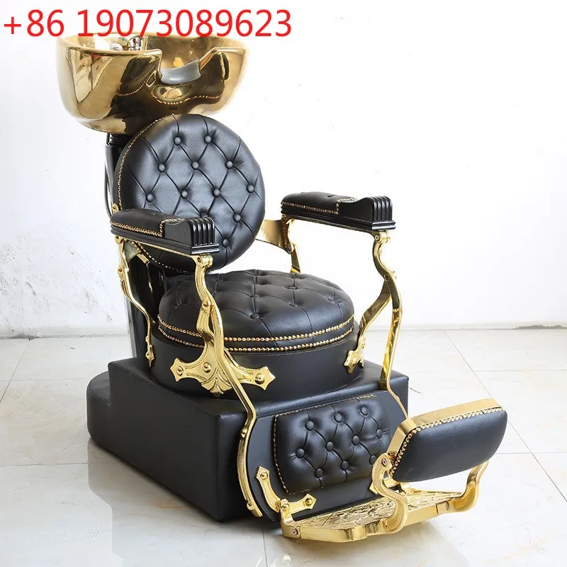 

Парикмахерская, винтажный золотой массажный шампунь, кровать для парикмахерской, шампунь с откидной спинкой, кровать для смыва волос