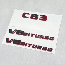 3Pcs 2024 Style for C63 V8 BITURBO GLOSSY BLACK Red Emblem Badge for C63 Accessories