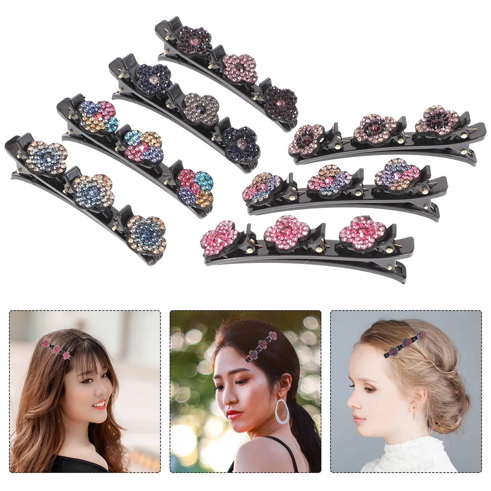 

7 Pcs Clip Set Plastic Crystal Barrette Women Sparkling Rhinestone Hair Accessories Hair Clips For Wedding