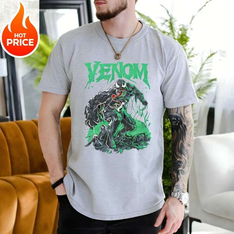 

Футболка Venom Marvel для мальчиков и девочек, новинка 2026 года, летняя, оверсайз, семейная, для родителей и детей, винтажная, повседневная, мужская и женская, с коротким рукавом