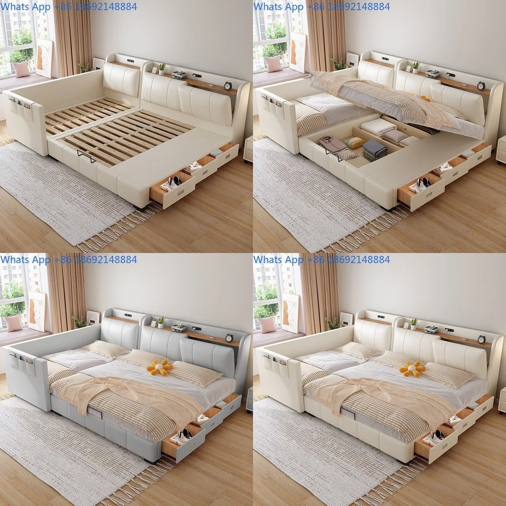 Extra Large 3 Meter Wooden Family Bed for home Solid Wood Combined Bed for Four People Wide Design