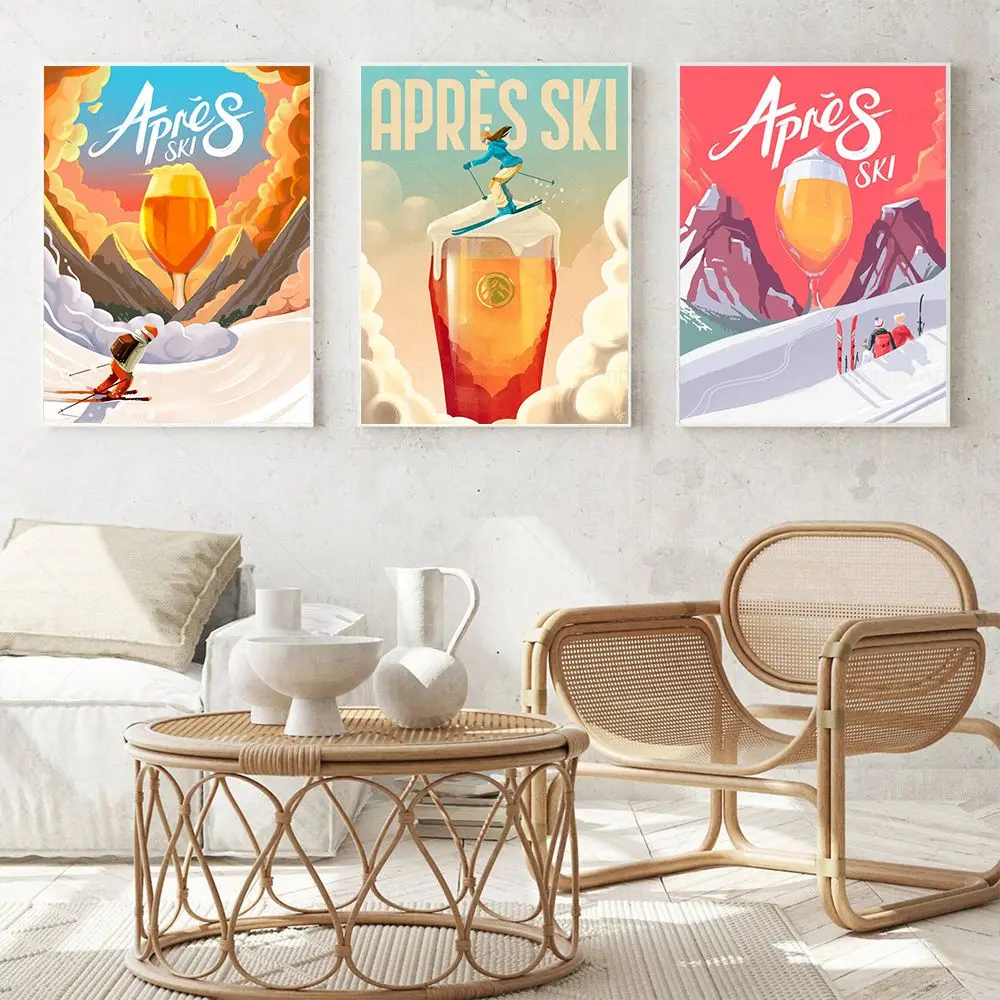 مضحك التزلج والبيرة الإعلان المشارك الديكور طباعة خمر فرنسا التزلج حائط لوح رسم صورة فنية غرفة ديكور الملصقات
