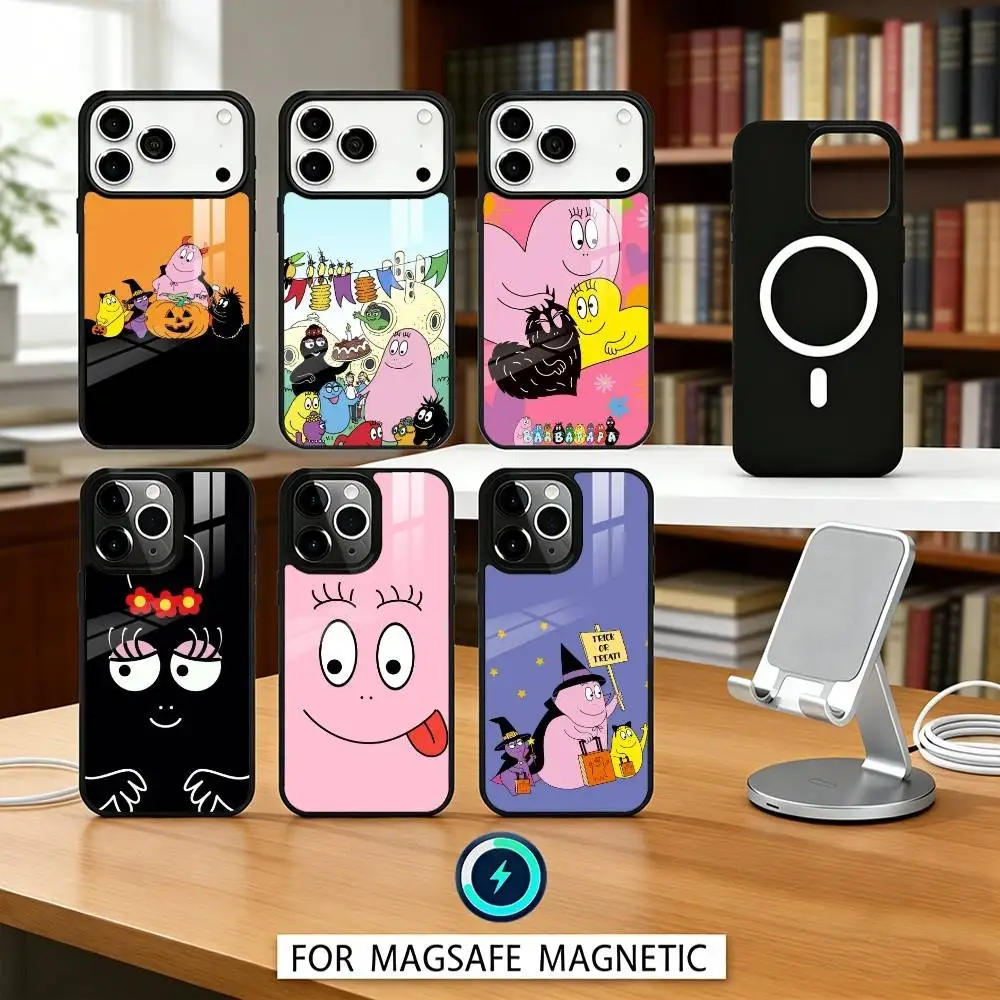 

A-Adorable B-Barbapapa Cartoon Phone Case Magnetic For iPhone17 16 15 14 13 12 Pro Max For Magsafe Wireless Charging Cover