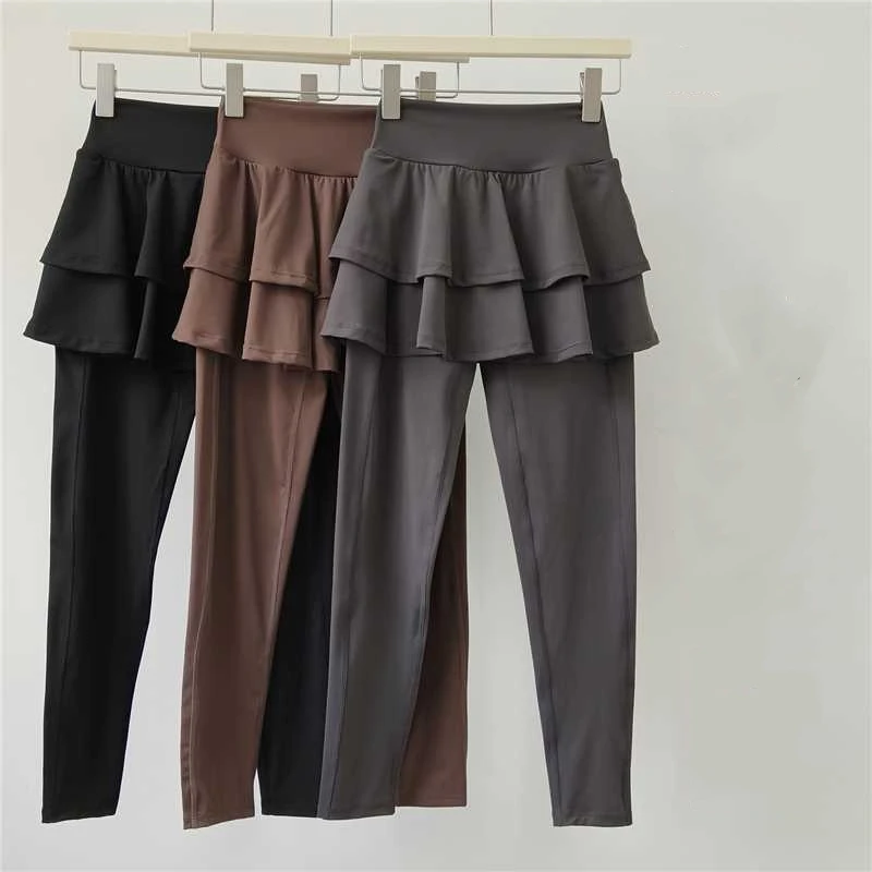 Hochgeschnittene A-Linien-Yoga-Hose, Rock mit Kuchenfalten, neun Viertel langer, verdeckender Tennis- und Sportrock, schnelltrocknende Fitness-Leggings für Damen – Detail 2