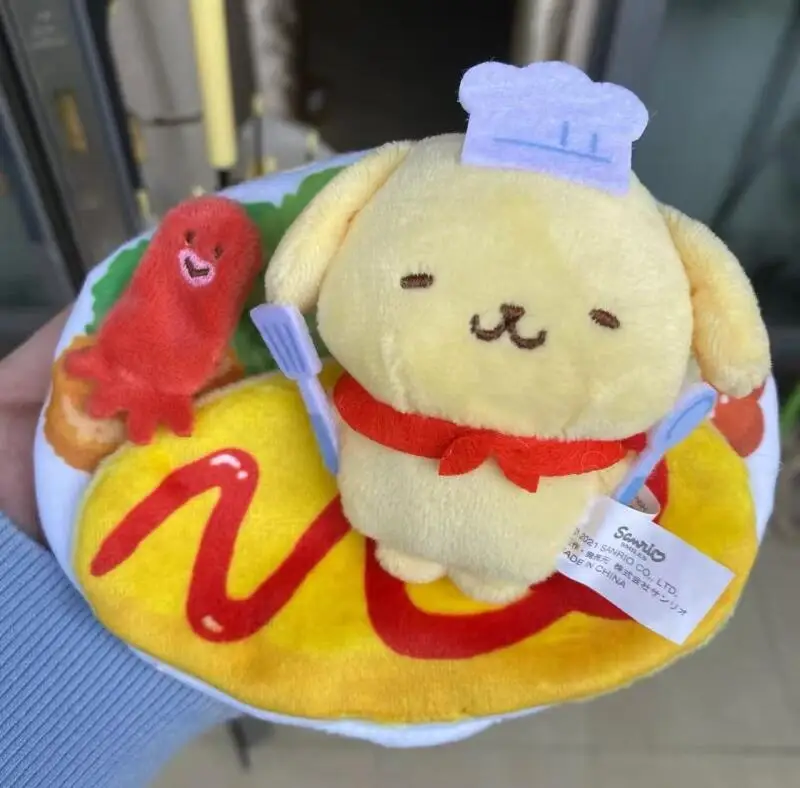 Sanrio Pom Pom Purin Chef Style Design Bed Separable Doll Backpack Zipper Pendant Desk Display Toys Valentine's Day Ideal Gift
