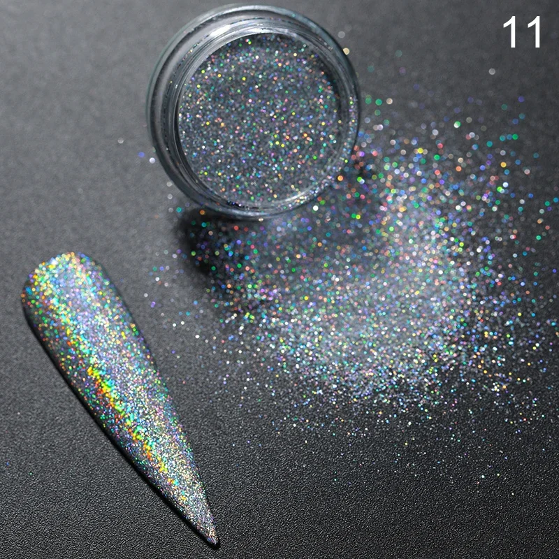 1 scatola di glitter per unghie lucidi, kit di decorazione fai da te in polvere d'argento