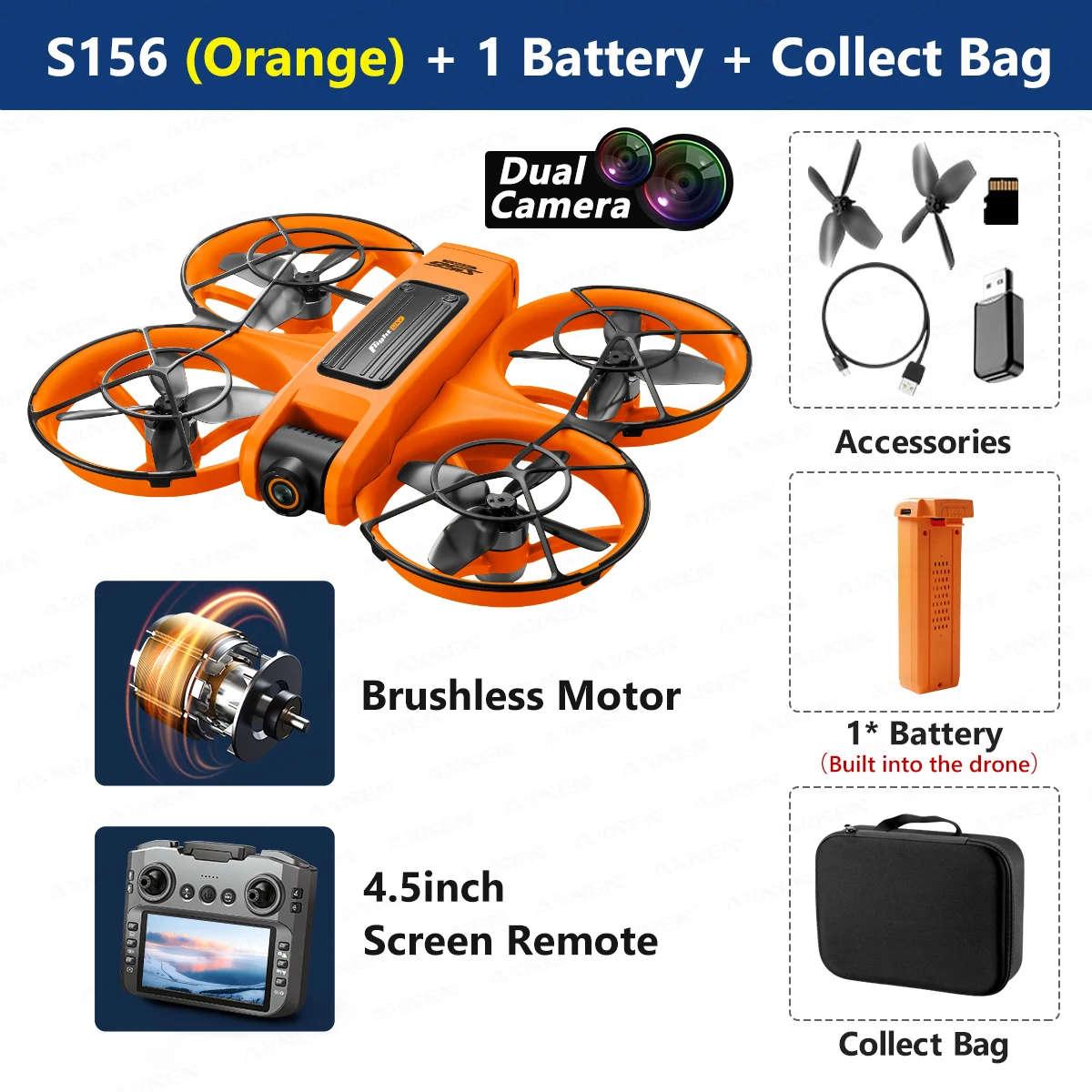AXNEN S156 Drone 8K HD 360° °   Groothoek dubbele camera met 5G WiFi FPV UAV-scherm, afstandsbediening en obstakelvermijding quadcopter