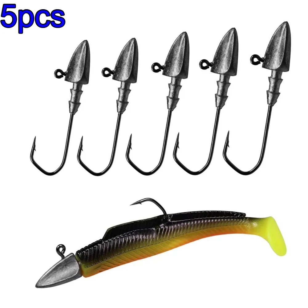

THKFISH 5pcs Triangle Jig Hooks 3.5g 5g 7g 10g 14g Lead Heads Long Hook For Soft Lures Carbon Steel Jigs Fishhooks