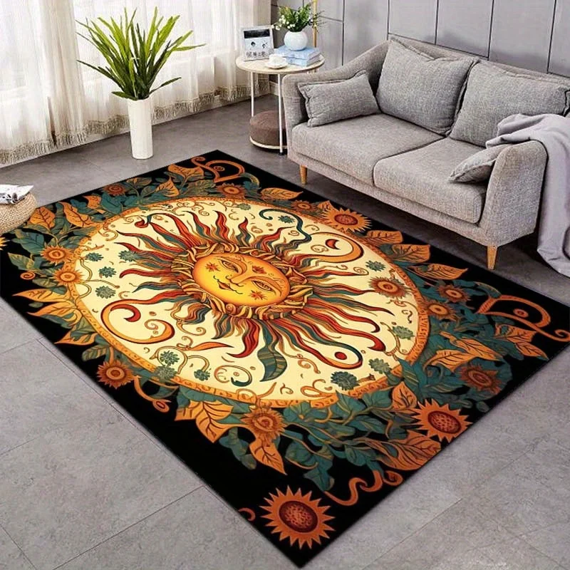 VIKAMA 3D Mandala Sun Flower Rug Outdoor Rug For Patio Garden Yard, Indoor Area Rug For Bedroom Living Room Anti-Slip Floor Mat