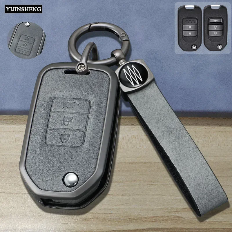 2 3 Buttons Zinc Alloy + Leather Car Key Case Cover For Honda Civic Accord City CR-V Jazz XR-V Vezel HR-V FRV Spirior JADE