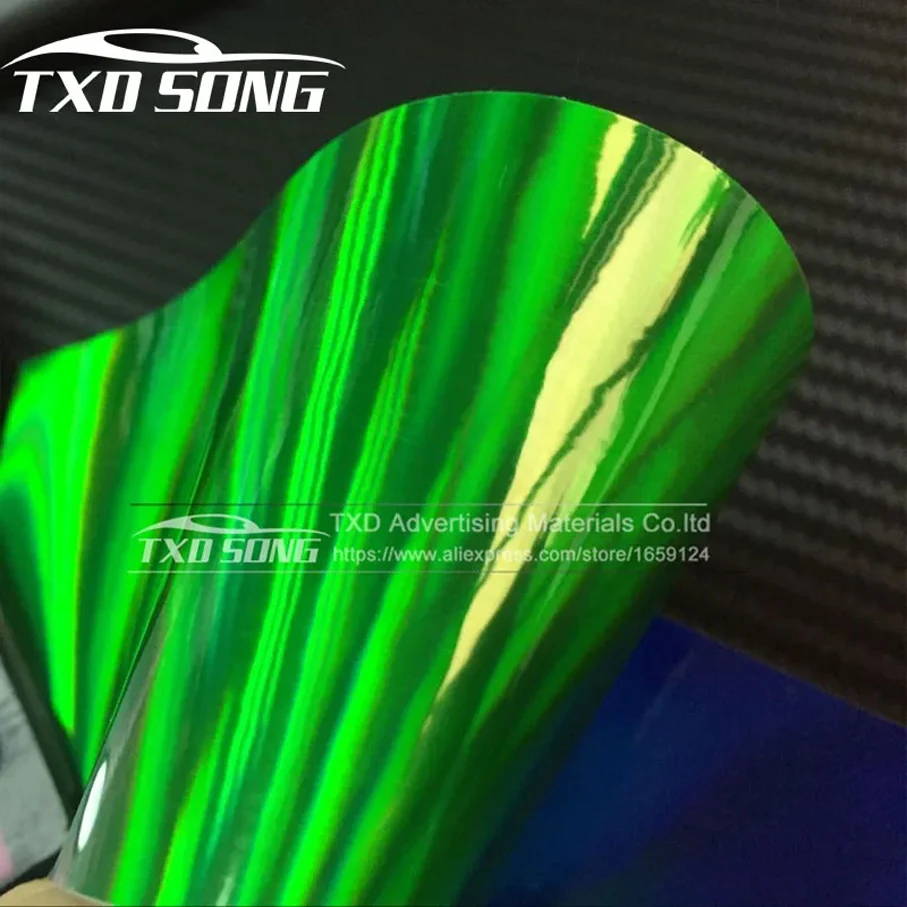 New Arrival Green Holographic Vinyl Wrap film with air free bubbles Chrome holographic sticker Rainbow Laser Foil free shipping