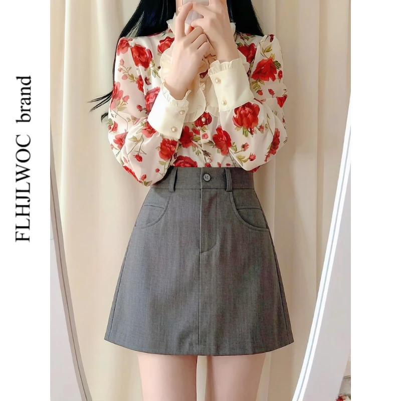 

Новые милые мини-юбки FLHJLWOC 2026: летние, женские, в японском стиле преппи, однотонные, с завышенной талией, А-силуэт