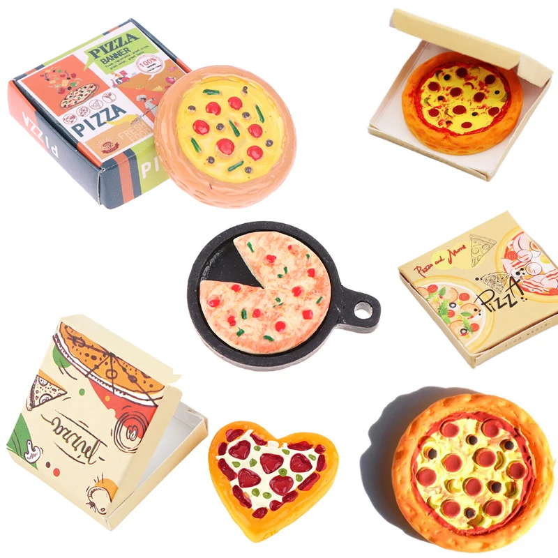 

1Set Dollhouse Mini Pizza With Pack Box Dollhouse Simulation Food Accessories Dolls House Kitchen Decoration Pretend Play Toys