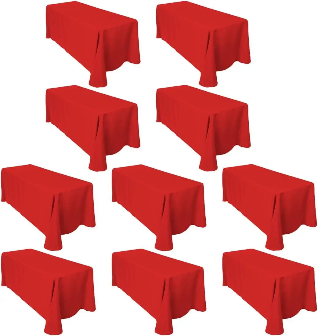 

Bulk Rectangular Tablecloths 90 in x 132 in with Rounded Corners - Red Table Cloths for 6 ft Rectangle Tables Floor Length