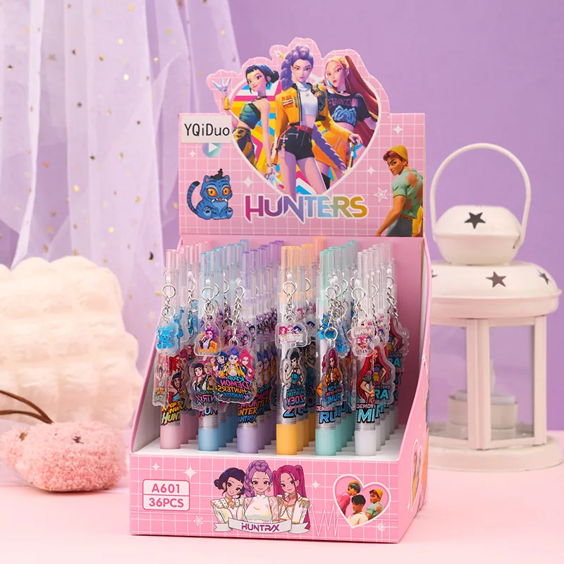 

36 Pcs with box New Girl Group Themed Signature Pen Set with Box Acrylic Patch Pendant ST Head Press-Type Neutral Pen Black Ink