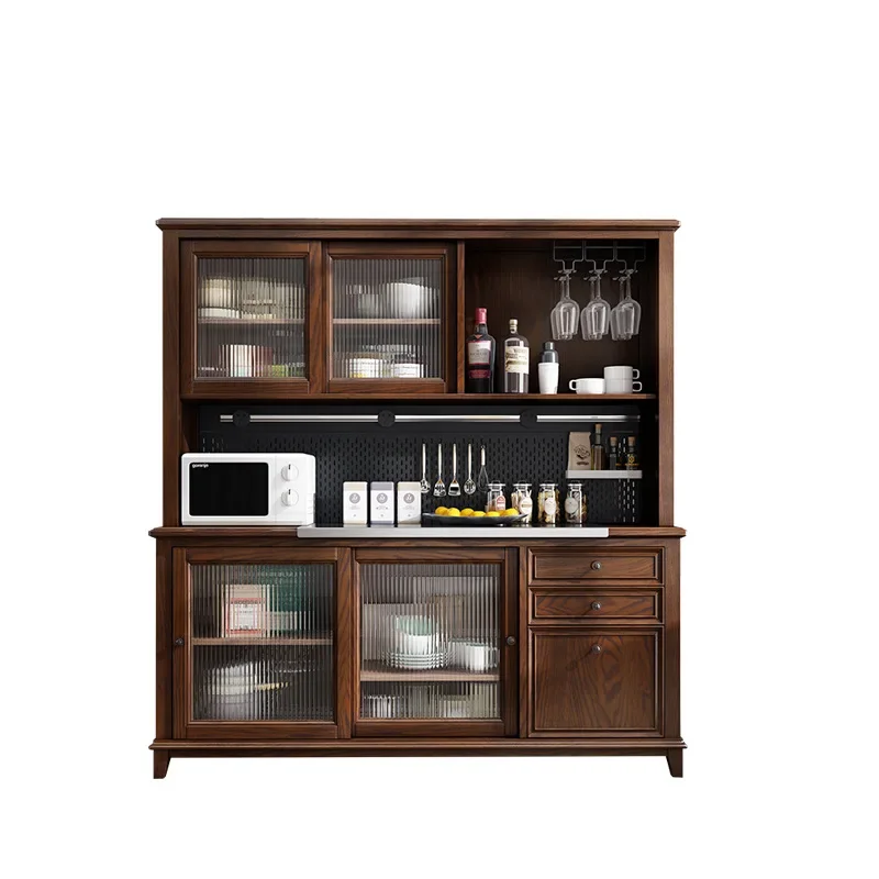 

American sliding door dining side cabinet dining room country tea glass wine cabinet combination solid wood living room