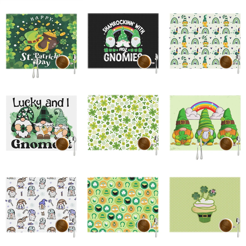 Happy St. Patrick’s Day print table mats Ireland Leprechauns placemat Gnome Gnomies cup coaster home decor dish non-slip pads