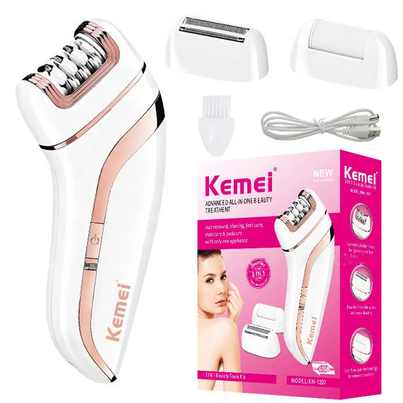 Kemei Women Epilator Electric Lady Hair Removal Facial，Body， Leg，Bikini，Legs，Arms，Armpit Hair Remover Underarms Rechargeable