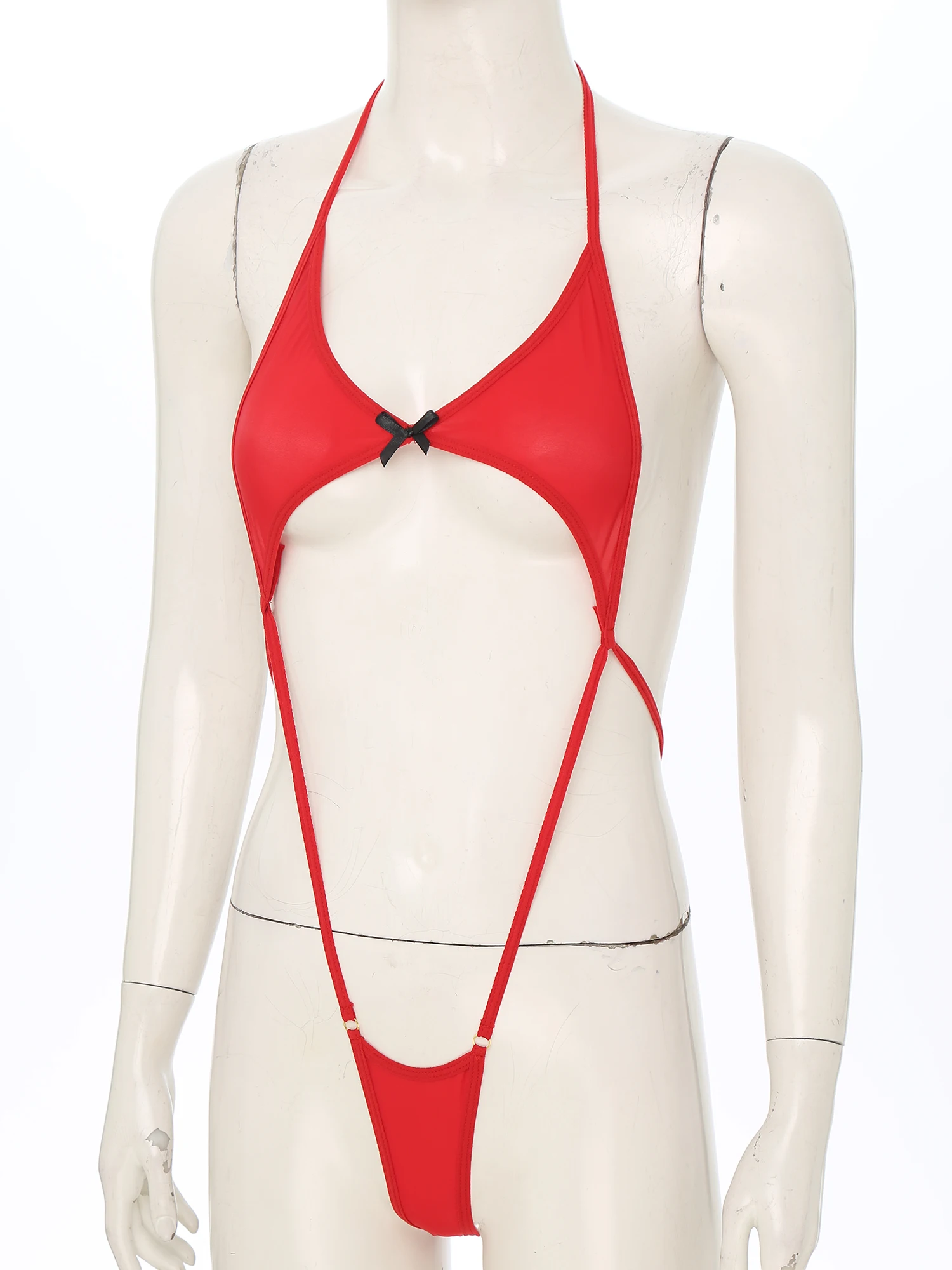 Damskie seksowne stroje kąpielowe Monokini jednoczęściowy strój kąpielowy bikini wycięcie śliczna kokardka Backless Sling body bielizna nocna