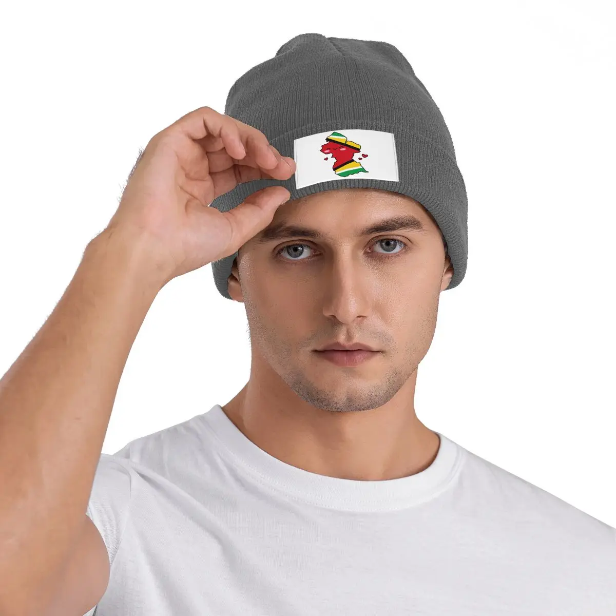 غيانا العلم خريطة ابتسامة مع الحب الشتاء Skullies قبعة صغيرة الخريف الدافئة قبعات منسوجة بونيه قبعات للنساء الرجال #1