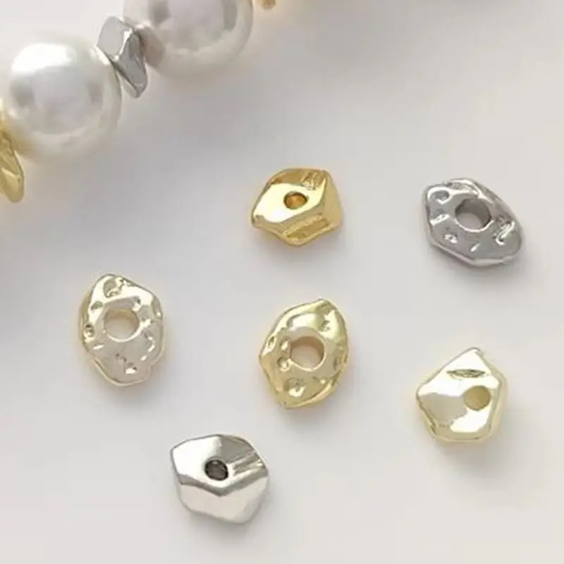 

10PCS Copper Plated Flat Beads for DIY, Special-Shaped Gravel Beads, Flat Stone, Real Gold, 14K, Light Gold, C328