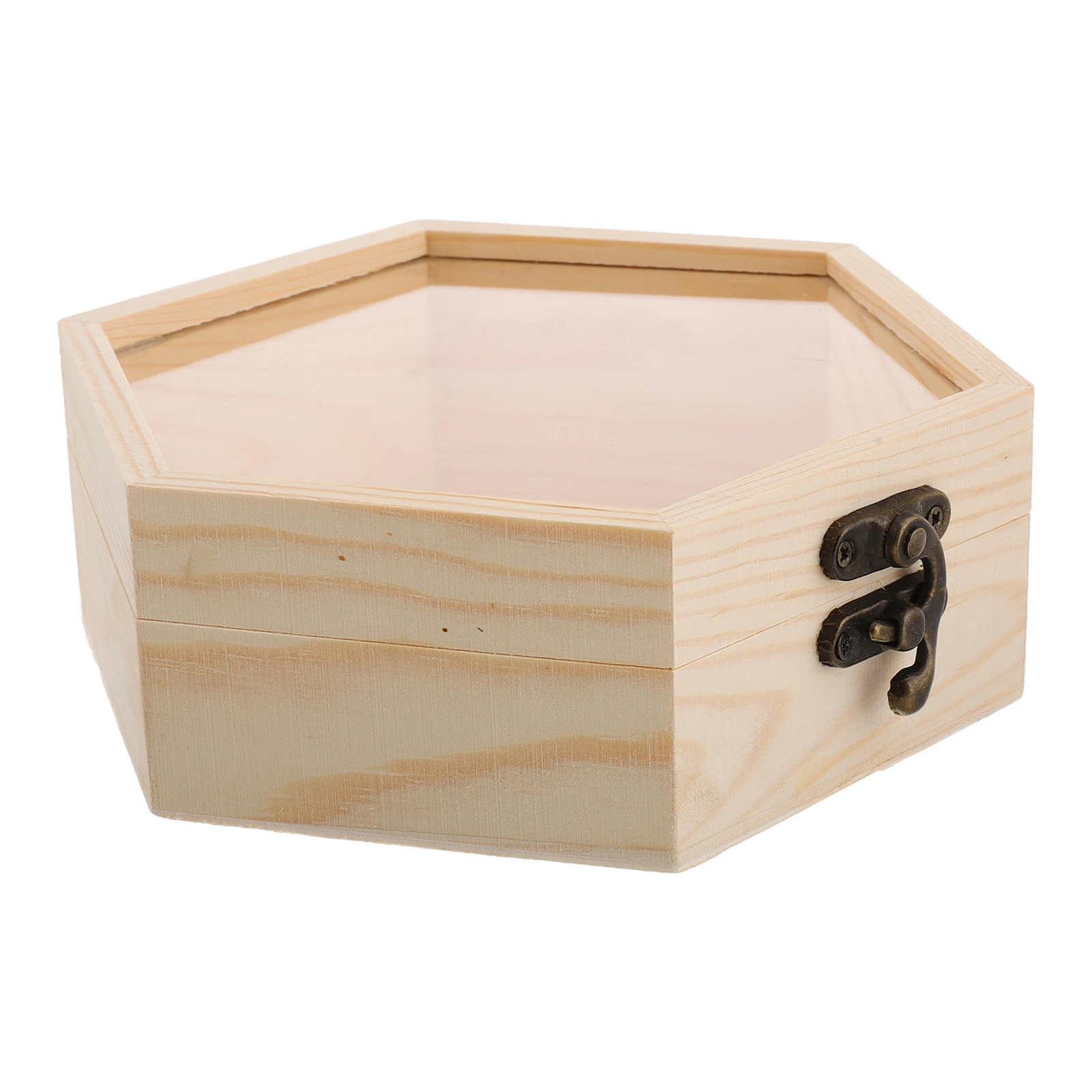 

Hexagonal Glass Lid Wooden Box Vintage Decor Sylvestris Storage Case Jewelry Dry Flower Organizer Pine Wood Craft Box