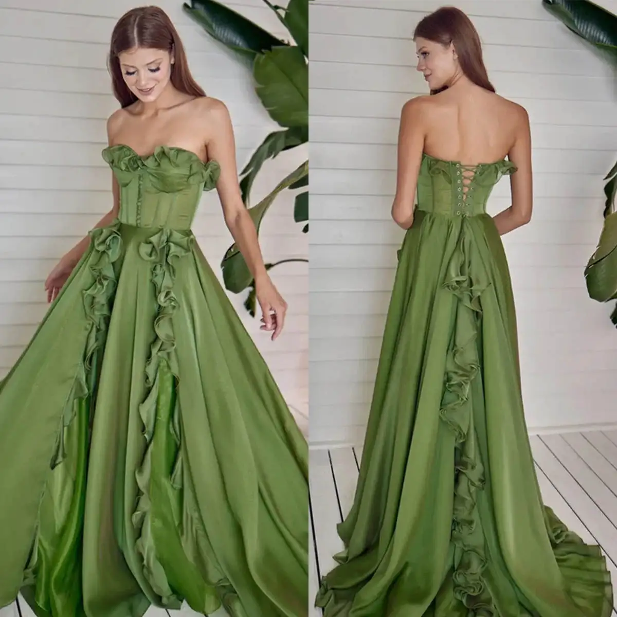 

Gorgeous Prom Dress Exquisite Sweetheart Sleeveless Ruffled Split Evening Dresses Formal Party Occasion Robe De Soiree