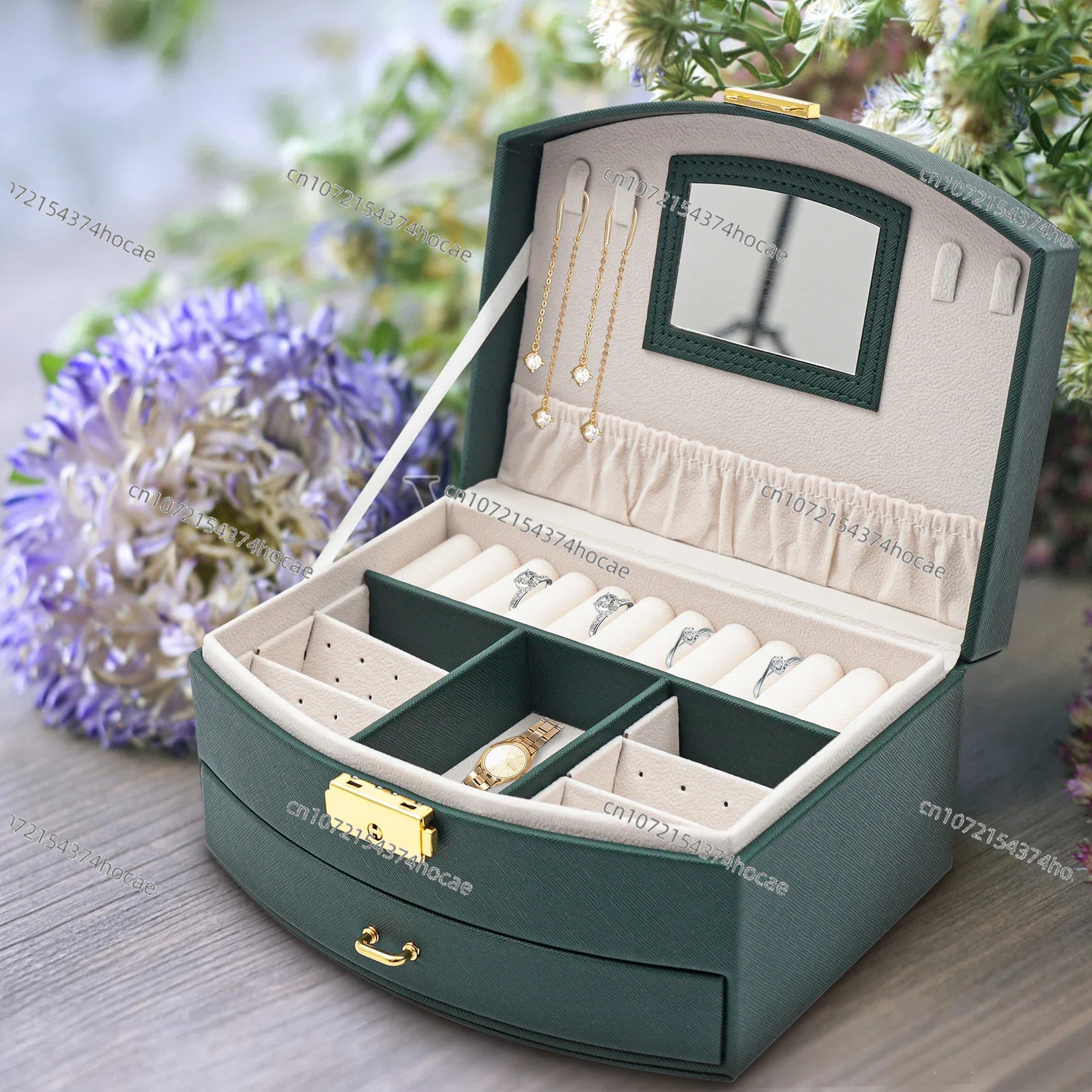 Hot Sales 2 Drawers Leather Jewelry Storage Box Mens Womens Jewelry Box Watch Organizer Necklace Ring Earring Storage