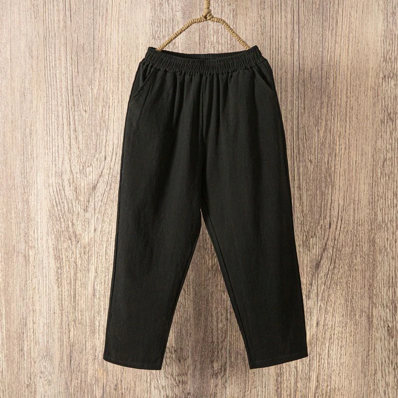 Oversize Casual Cotton Linen Pants Women 2023 Spring Summer Elastic Waist Ankle Pants Female Solid Color Harem Trousers