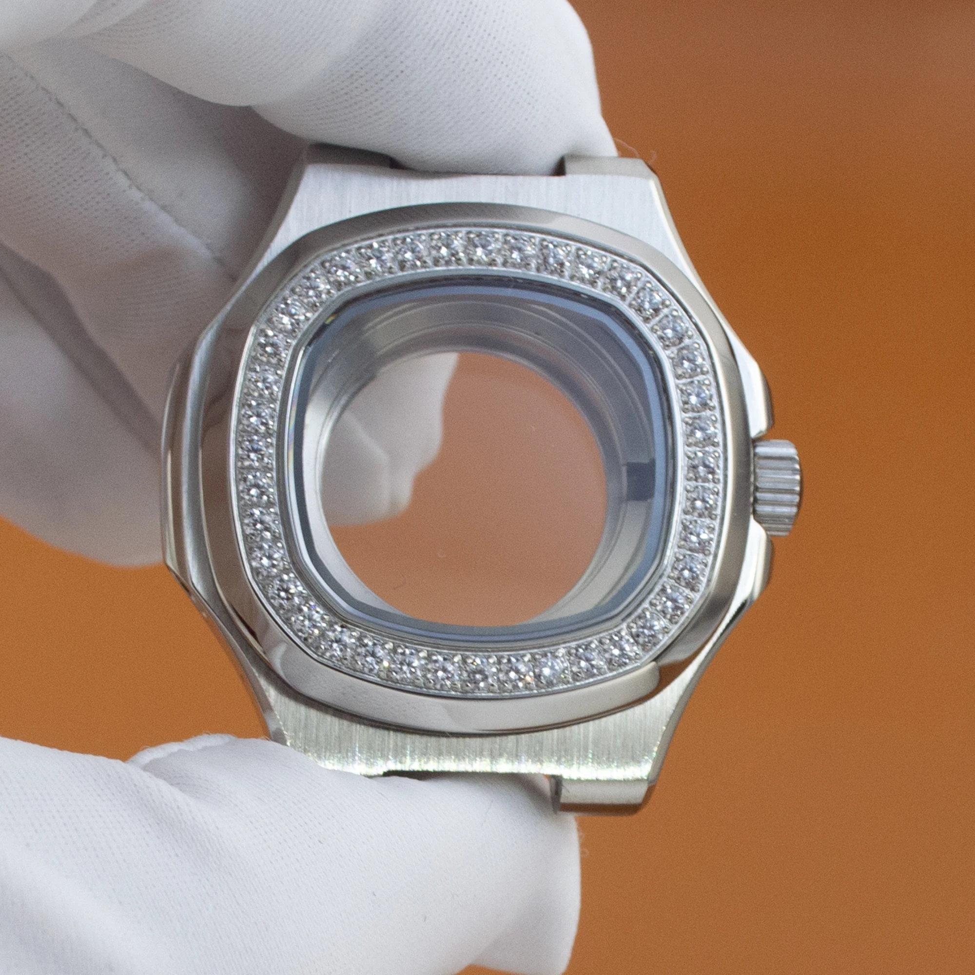 

35mm NH05 Lady's Watch Case Diamond Bezel Strap Sapphire Crystal Fit Nautilus NH05 NH06 Automatic Movement Women Watch Parts