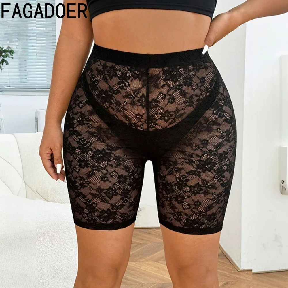 FAGADOER Sexy Lace Shorts Women See Through High Waist Elasticy Leggings Shorts Hot Girl Streetwear  Party Clubwear Bottoms New,