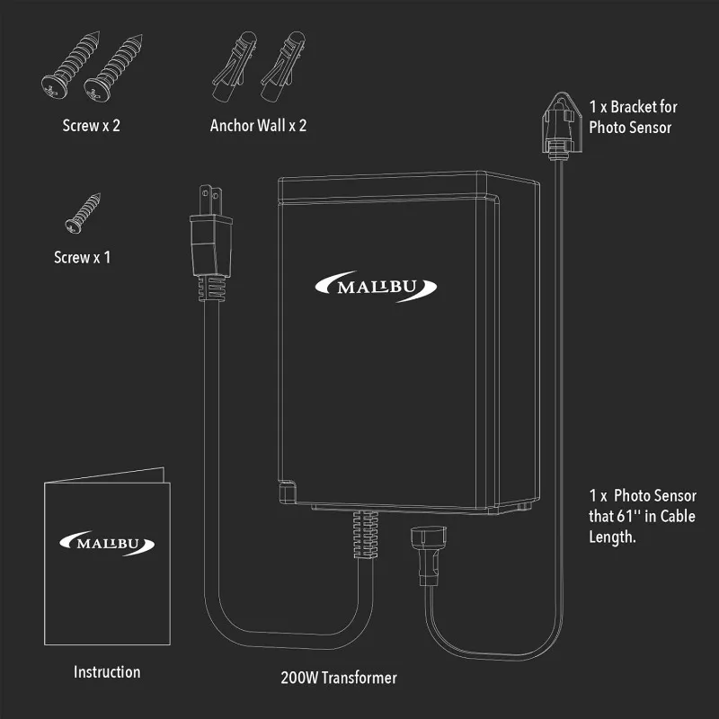 Imagem -06 - Malibu Power Pack Transformador à Prova de Intempéries de Baixa Tensão de 200 Watts com Sensor Fotográfico para Iluminação de Paisagem de Baixa Tensão