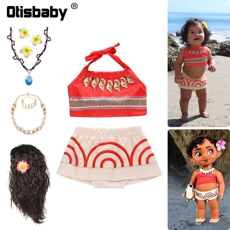 

One Piece Halloween Vaiana Baby Girl Dress Fancy Infant Birthday Party Moana Princess Clothing Sets Fluffy Vintage Beach Dress