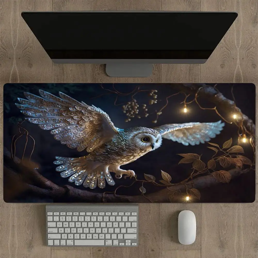 Owl spreading wings pattern mouse pad, anti-slip lock edge thickened computer pads, office game large deskpad, pc accessory