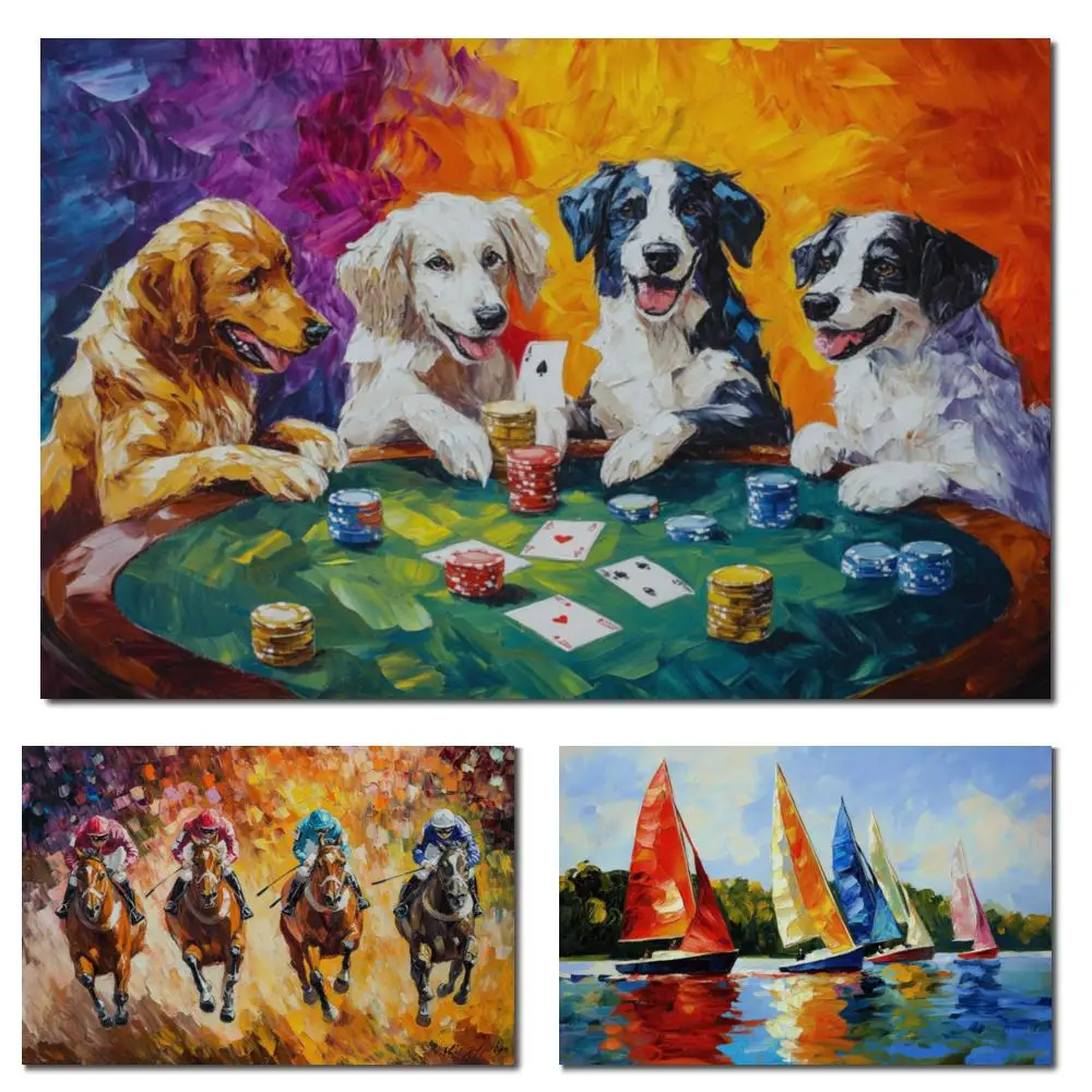 

Abstract Art Dogs Canvas Oil Painting Hand Painted Portrait of Animal Modern Knife Artwork Home Office Hallway Decor Large