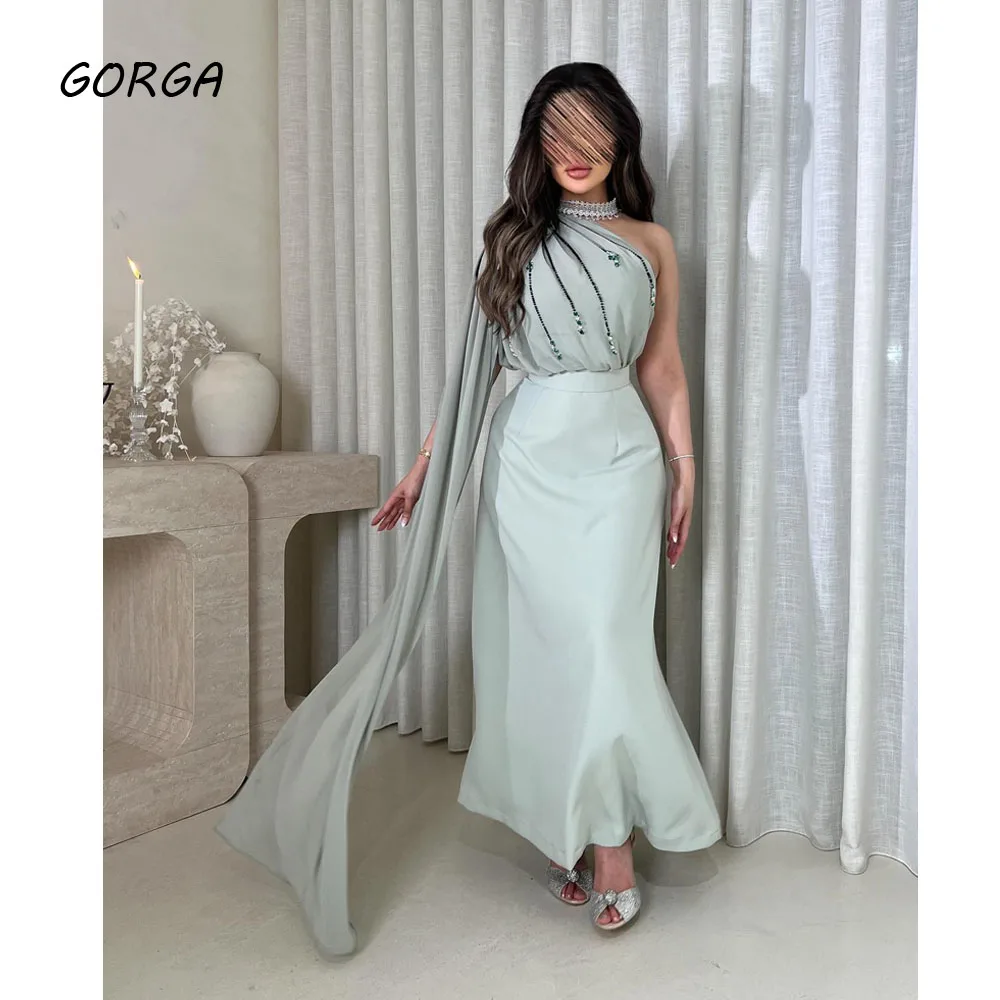 

GORGA Customized Beading Chiffon One Shoulder Evening Dress Crepe Prom Dress 2025 Ankle-Length Mermiad Party Dress