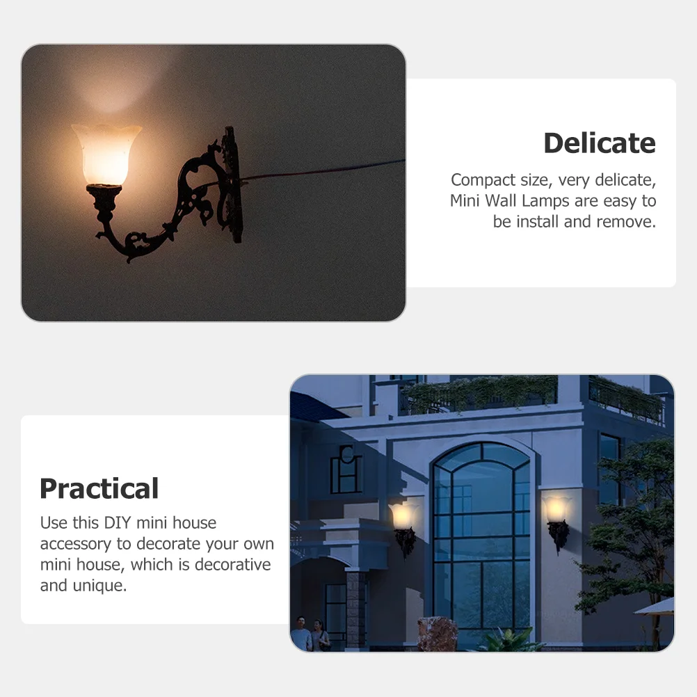 4 Pcs Dollhouse Wall Light Miniature Sconce Table Lamp Ornament Miniatures LED Lamps DIY Lights Adornment Tiny Landscape