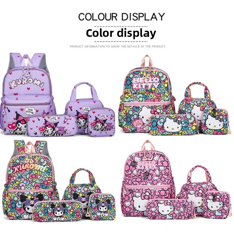 

New 4-Piece Set Cartoon Backpack, Pencil Case, Shoulder Bag, Wallet Set, Hello Kitty Culomi School Bag, Melody Outdoor Bag