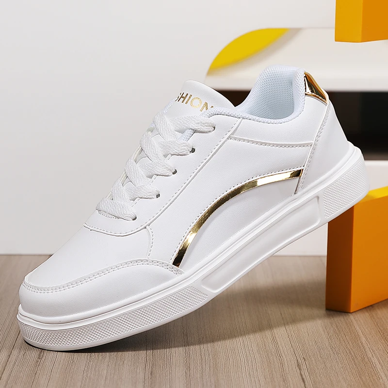 Women White Shoes Flat Female White Board Casual Shoes Lace Up PU Leather Walking Sneakers Thick Sole Outdoor Luxury Fashion image 6