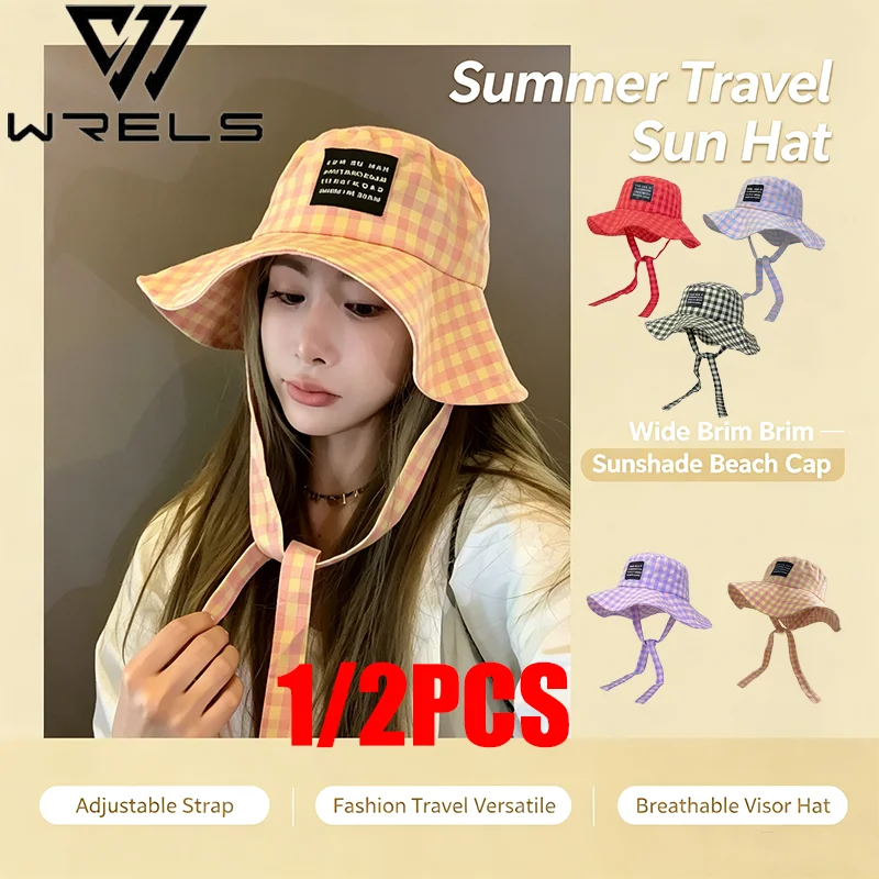 1/2PCS Summer Travel Sun Summer Wide Brim Sunshade Beach Cap Adjustable Strap Fashion Travel Versatile Breathable Visor Hat