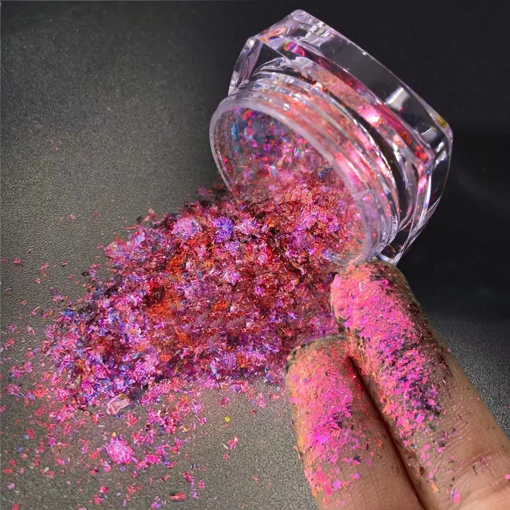 0.1g * 1Jar Aurora Chameleon Opal Nail Poeder Spiegel Effect Ultradunne Onregelmatige Pailletten voor Make-up & Oogschaduw Decor Chrome vlokken