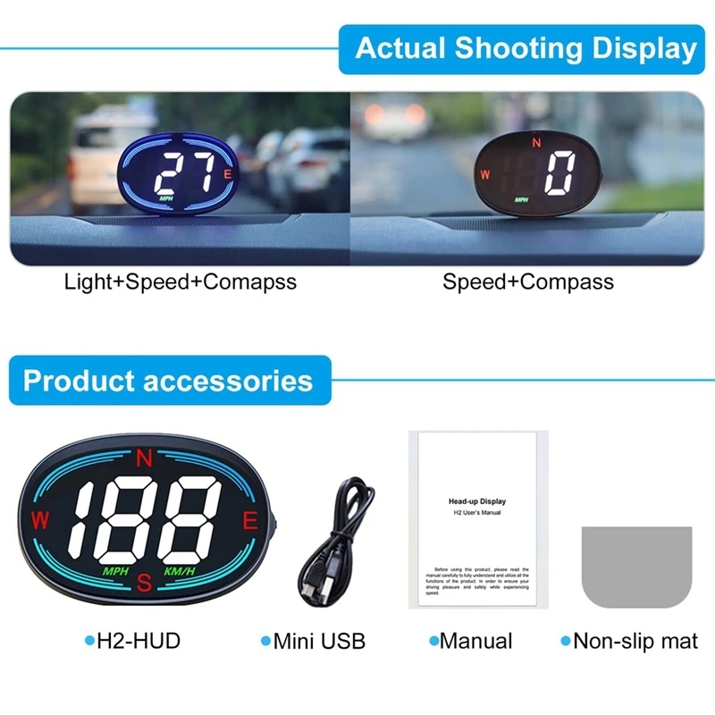 HUD GPS-snelheidsmeter Universele auto Heads-Up Display 2,7 inch snelheidsmeter met kompas Oversnelheidsalarm voor alle voertuigen Gemakkelijk te gebruiken