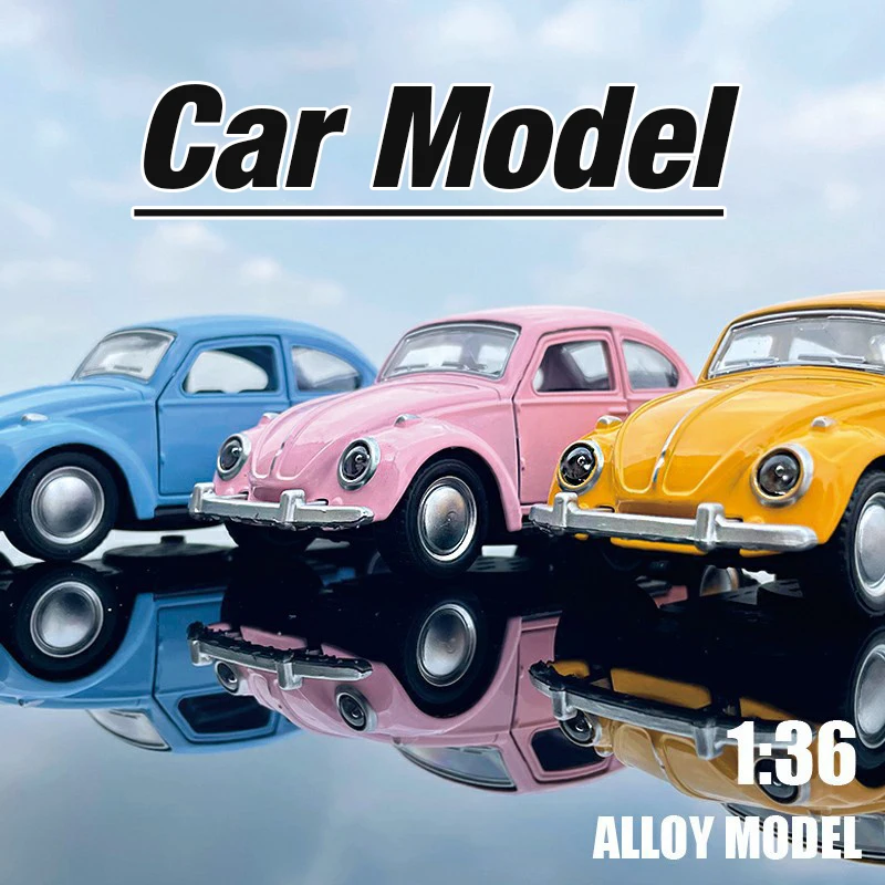 Alloy car model beetle vintage car open door force Children's toys car cake decorations Carrying accessories home decor