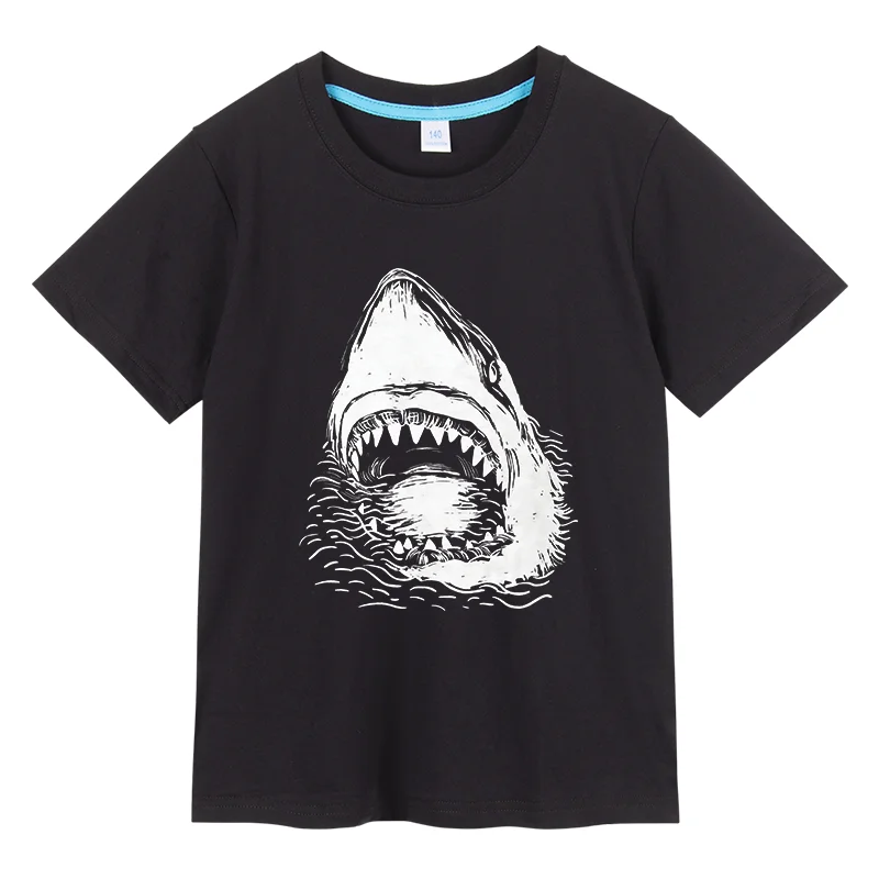 

Детская футболка с изображением большой белой акулы, хлопковая футболка с короткими рукавами и принтом акулы для мальчиков и девочек
