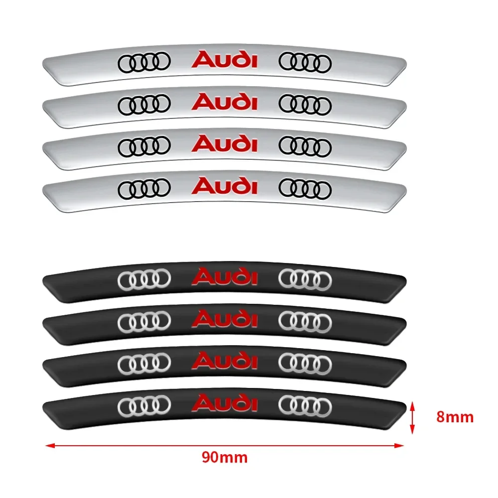 4Pcs AUDI Wheel Hub Stickers Wheel Rims Aluminium Decoration Strips For Audi Sline A4 B7 B9 A3 A6 C7 C6 C5 A5 Q5 A1 A6 Quattro